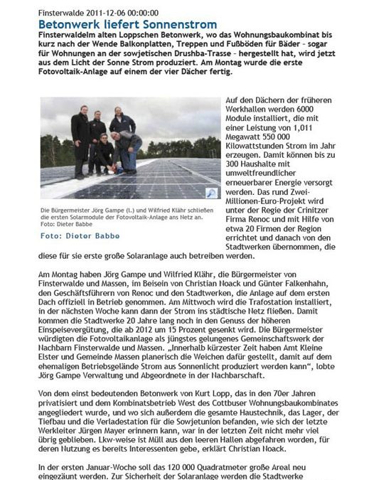Betonwerk liefert Sonnenstrom